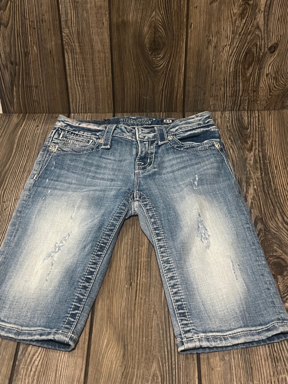 Miss Me Light Blue Distressed Denim Bermuda Shorts